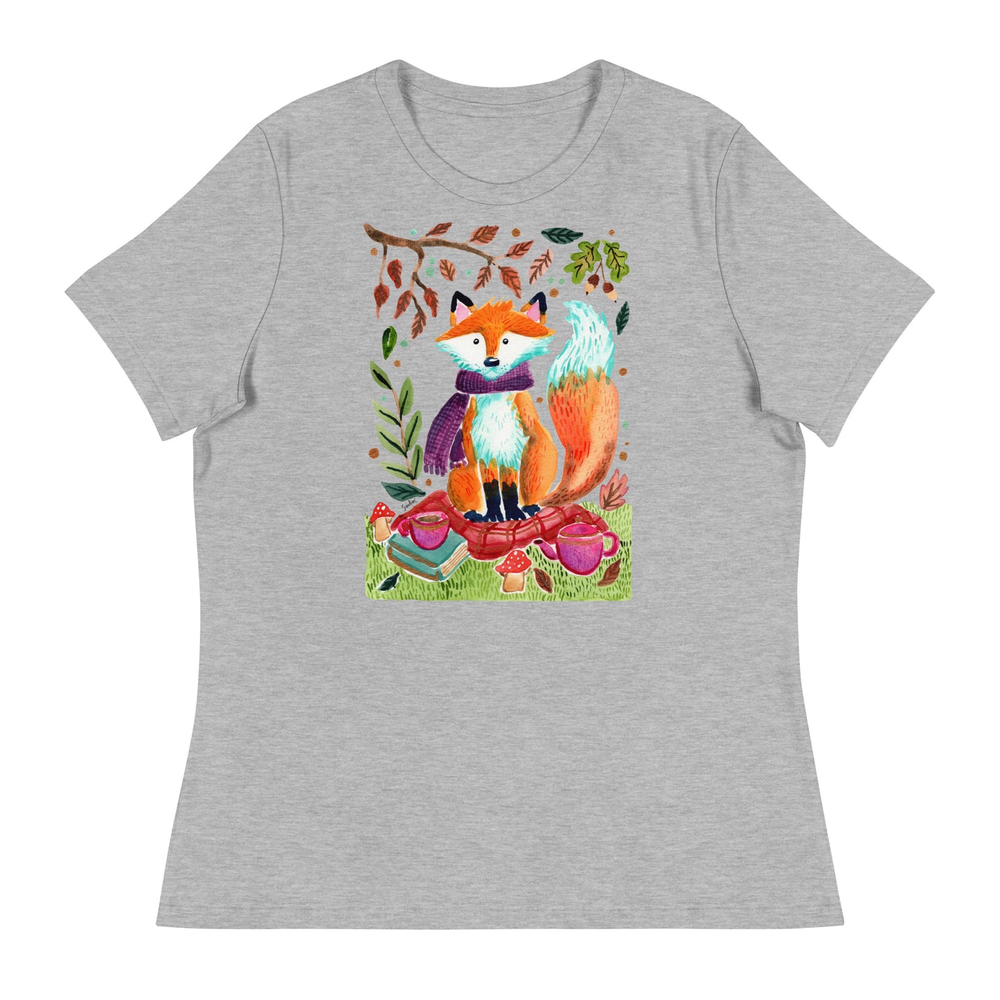 Women's Relaxed T-Shirt - Cozy Fox Autumn Scene