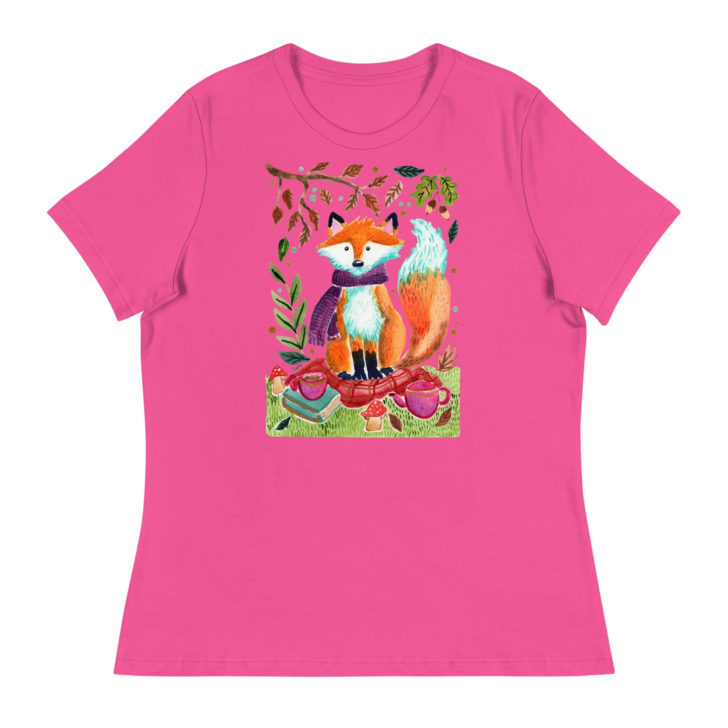 Women's Relaxed T-Shirt - Cozy Fox Autumn Scene