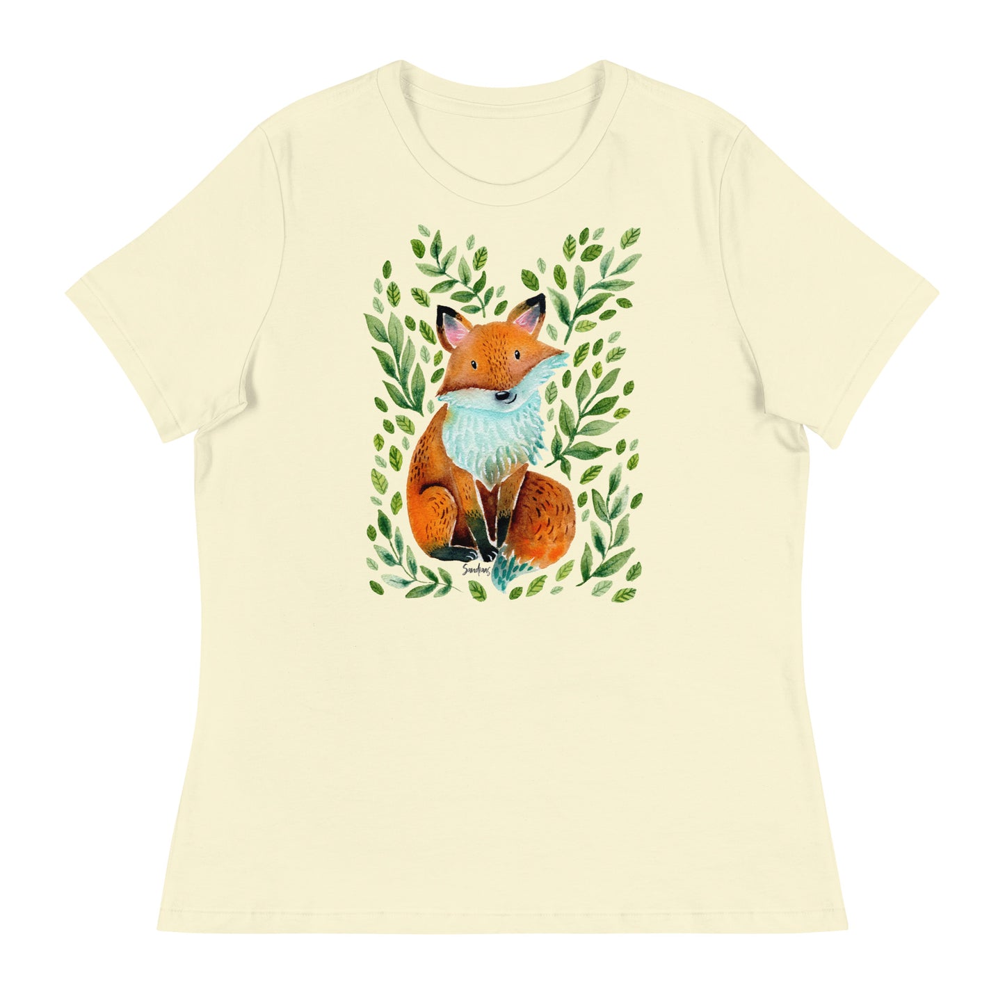 Women's Relaxed T-Shirt - Fox Watercolor Illustration