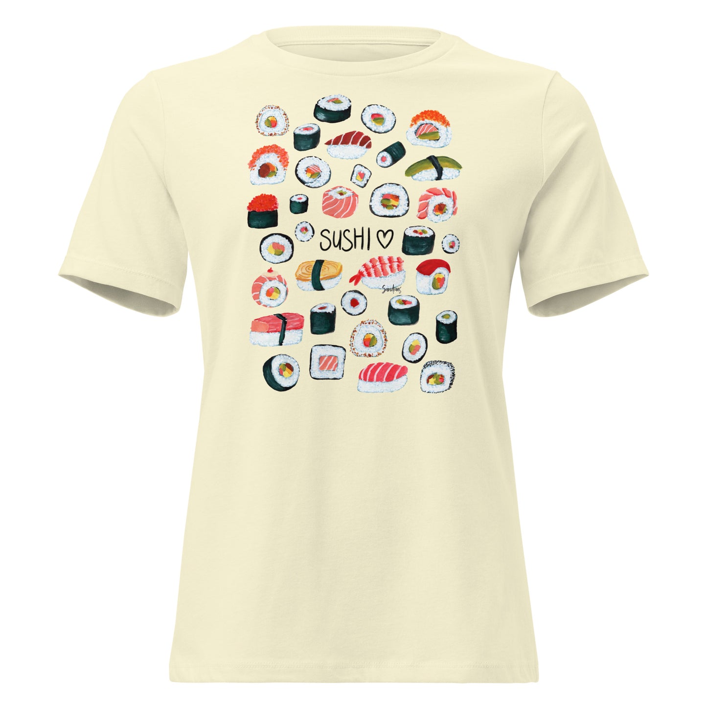🍣 Women’s Relaxed T-Shirt – Sushi Pattern – Gouache Edition - SANDRAAS