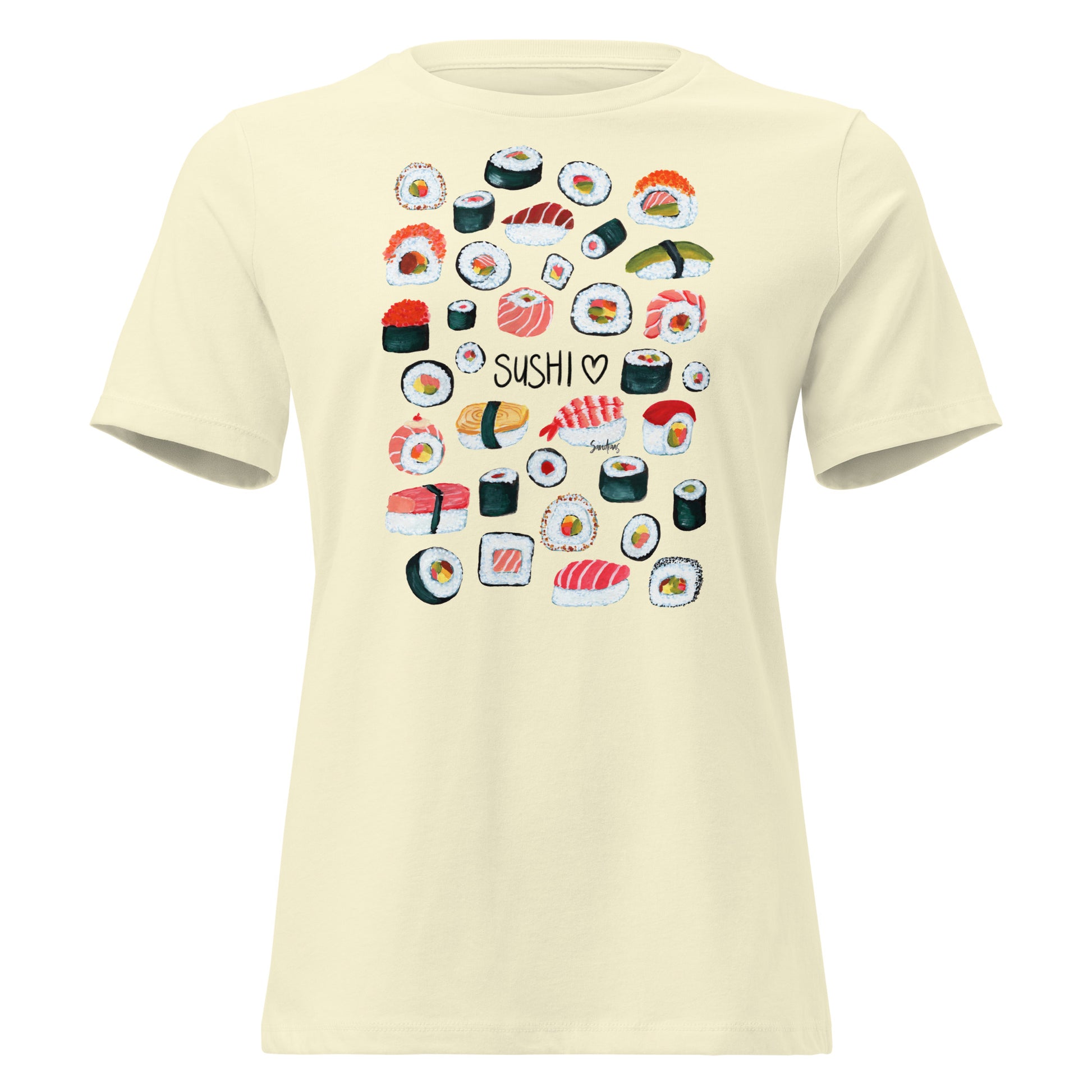🍣 Women’s Relaxed T-Shirt – Sushi Pattern – Gouache Edition - SANDRAAS