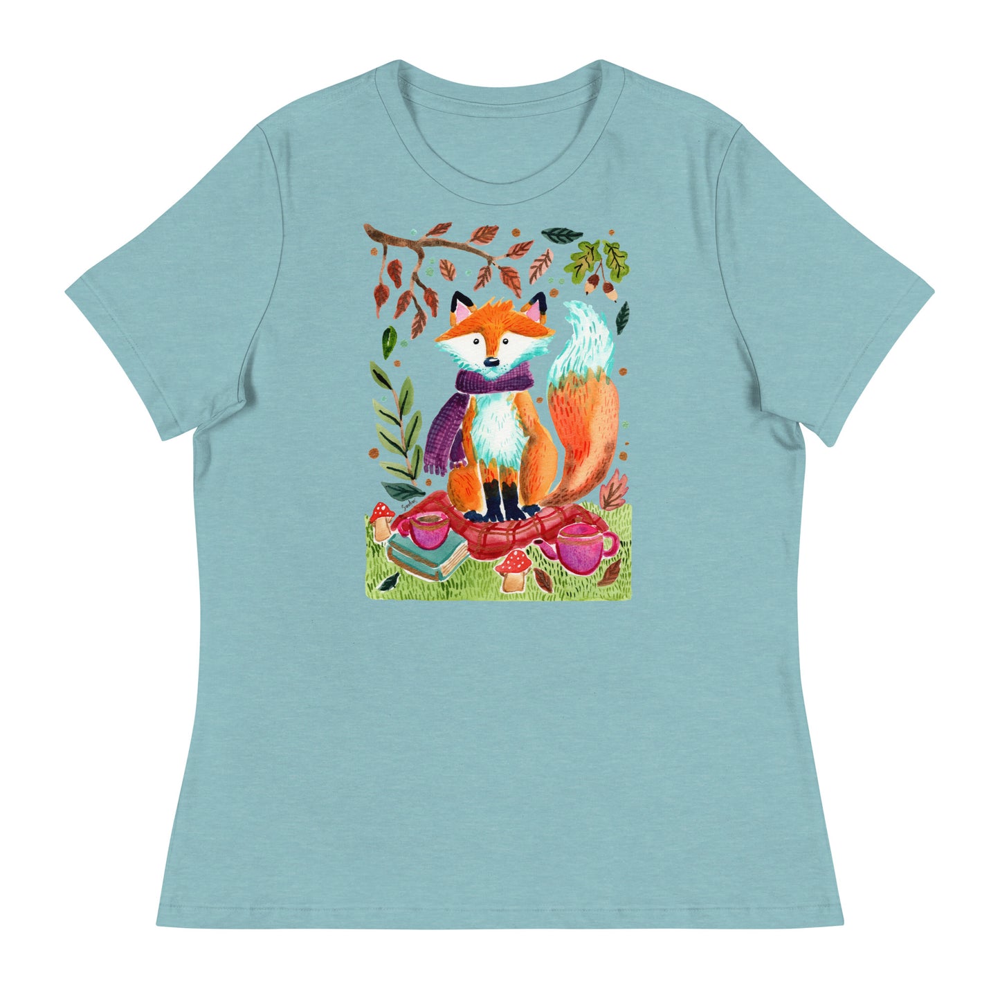 Women's Relaxed T-Shirt - Cozy Fox Autumn Scene