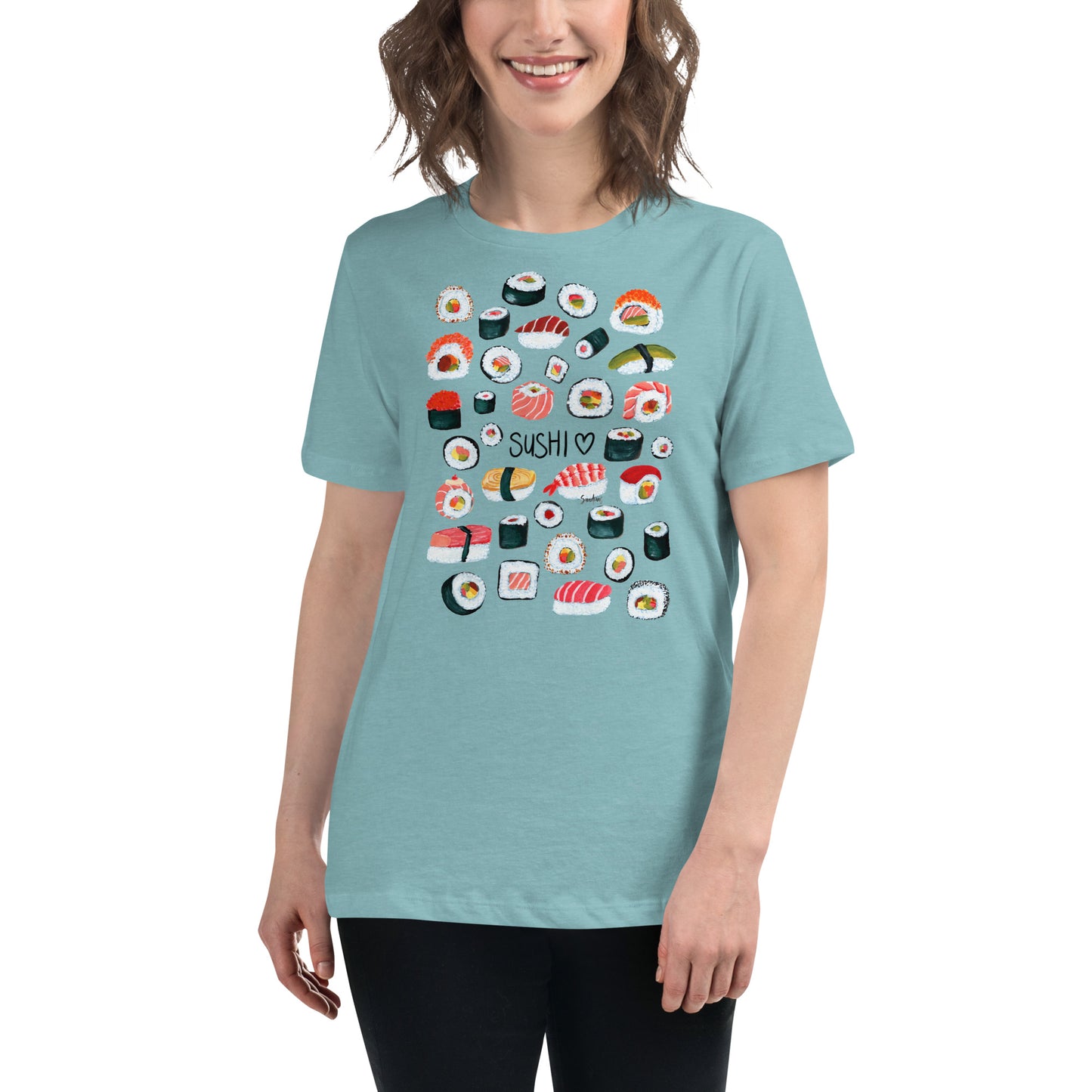 🍣 Women’s Relaxed T-Shirt – Sushi Pattern – Gouache Edition - SANDRAAS