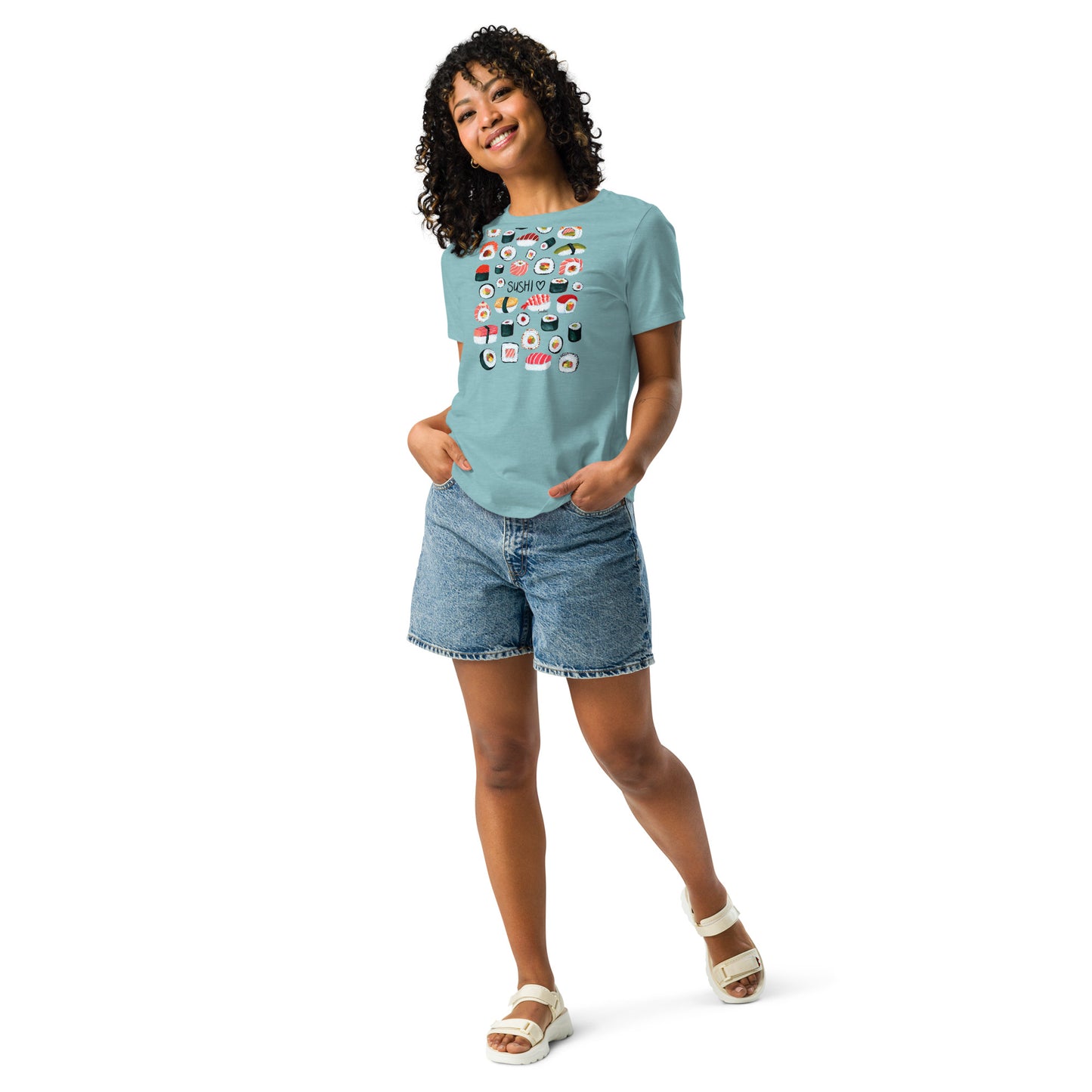 🍣 Women’s Relaxed T-Shirt – Sushi Pattern – Gouache Edition - SANDRAAS