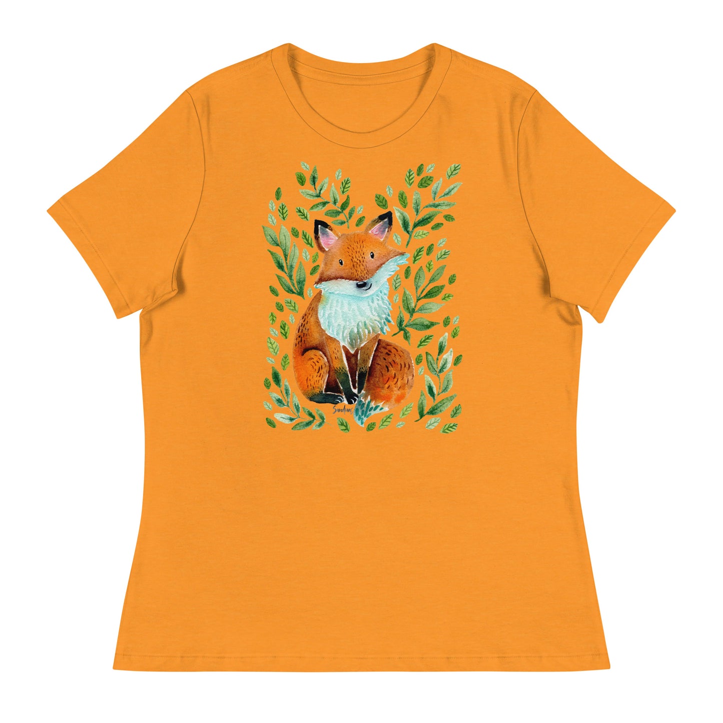 Women's Relaxed T-Shirt - Fox Watercolor Illustration