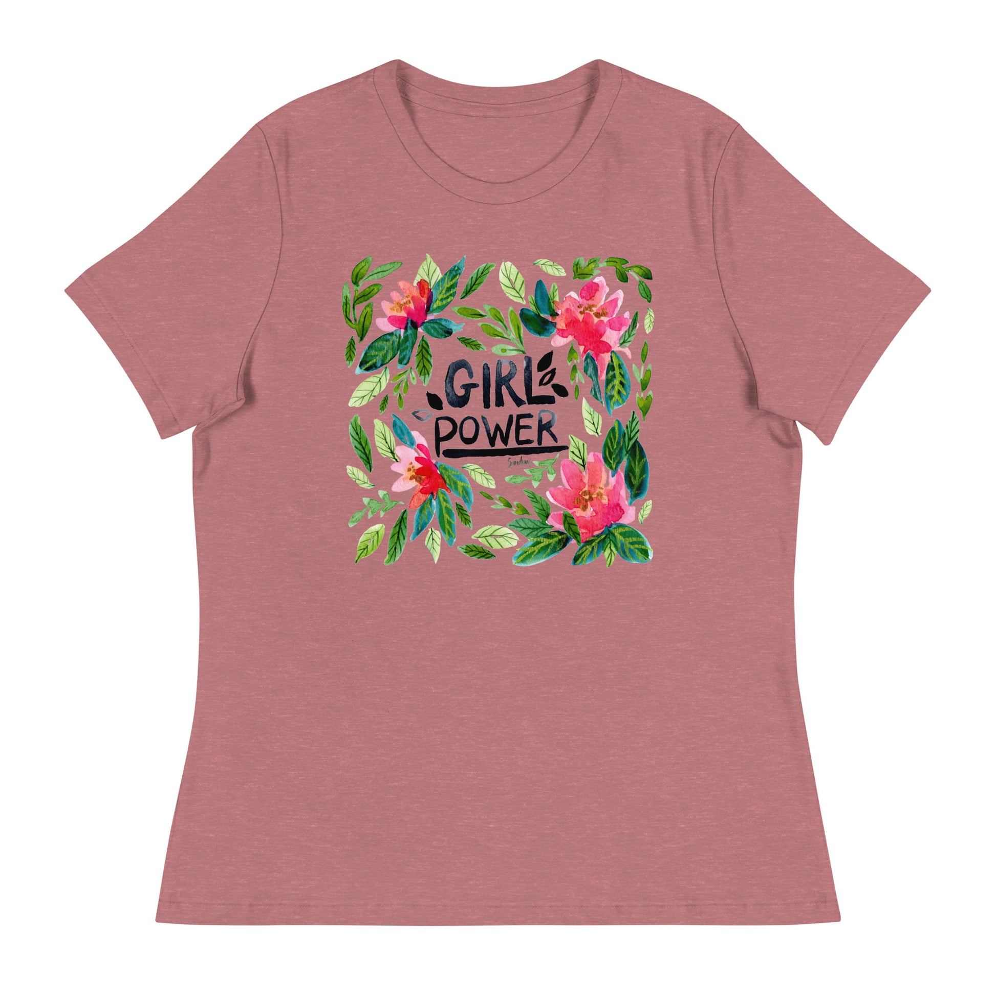 Women's Relaxed T-Shirt – Girl Power 🌸 | Watercolor Floral Inspiration Tee - SANDRAAS