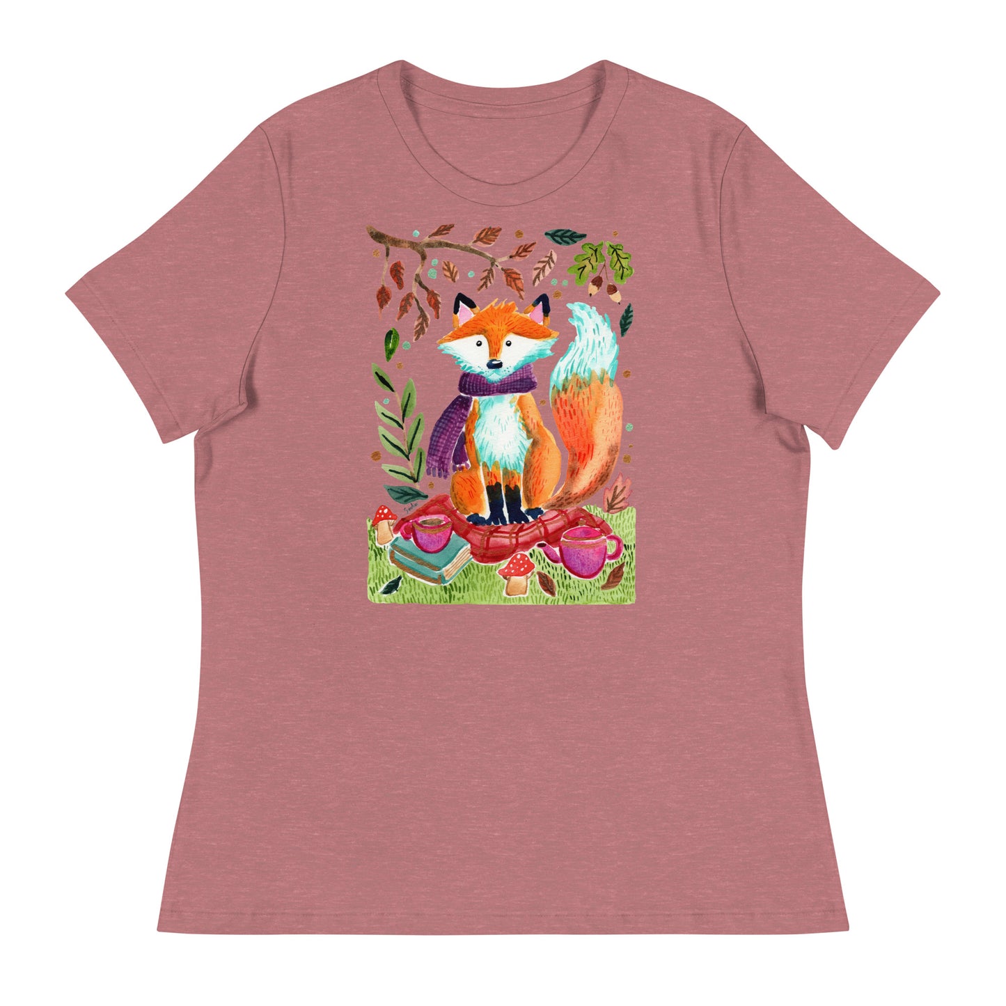 Women's Relaxed T-Shirt - Cozy Fox Autumn Scene