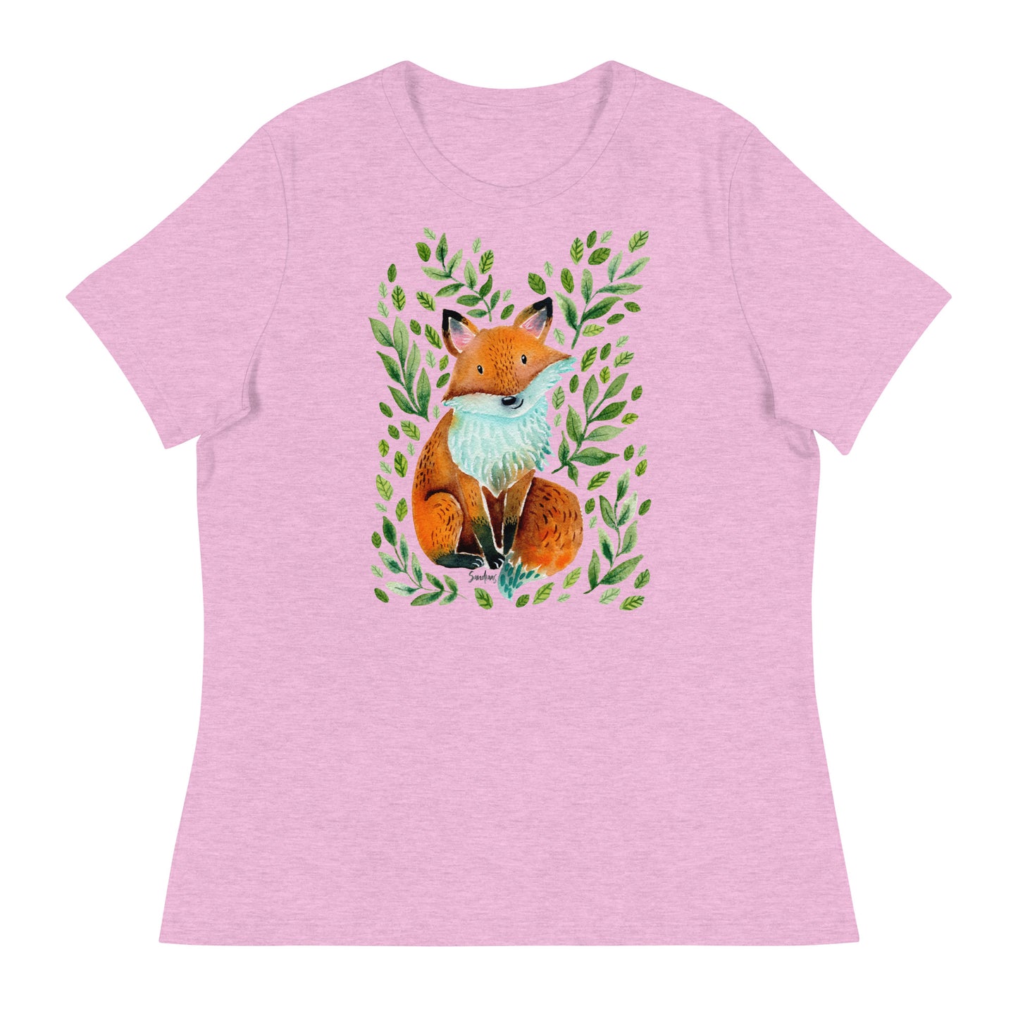 Women's Relaxed T-Shirt - Fox Watercolor Illustration