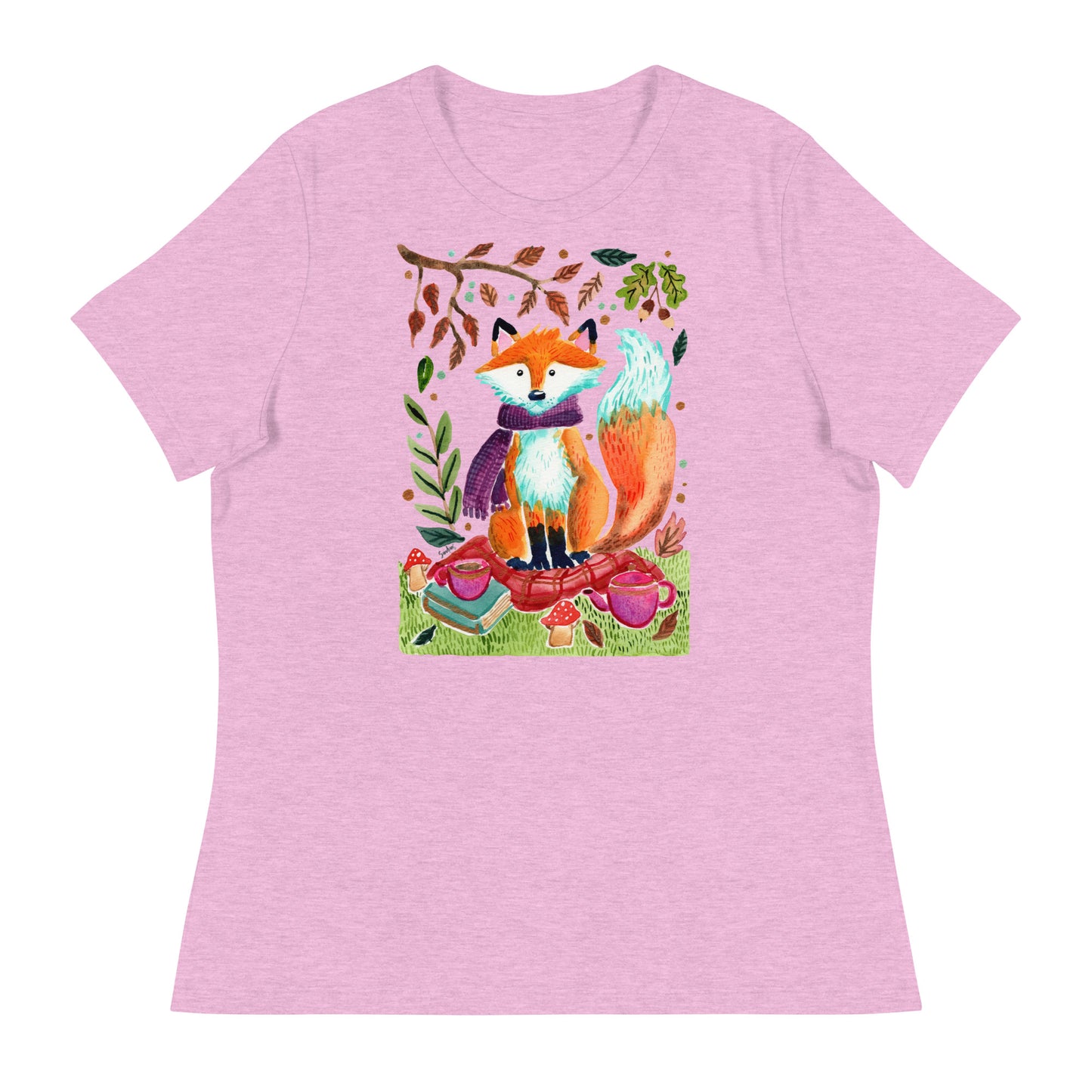 Women's Relaxed T-Shirt - Cozy Fox Autumn Scene