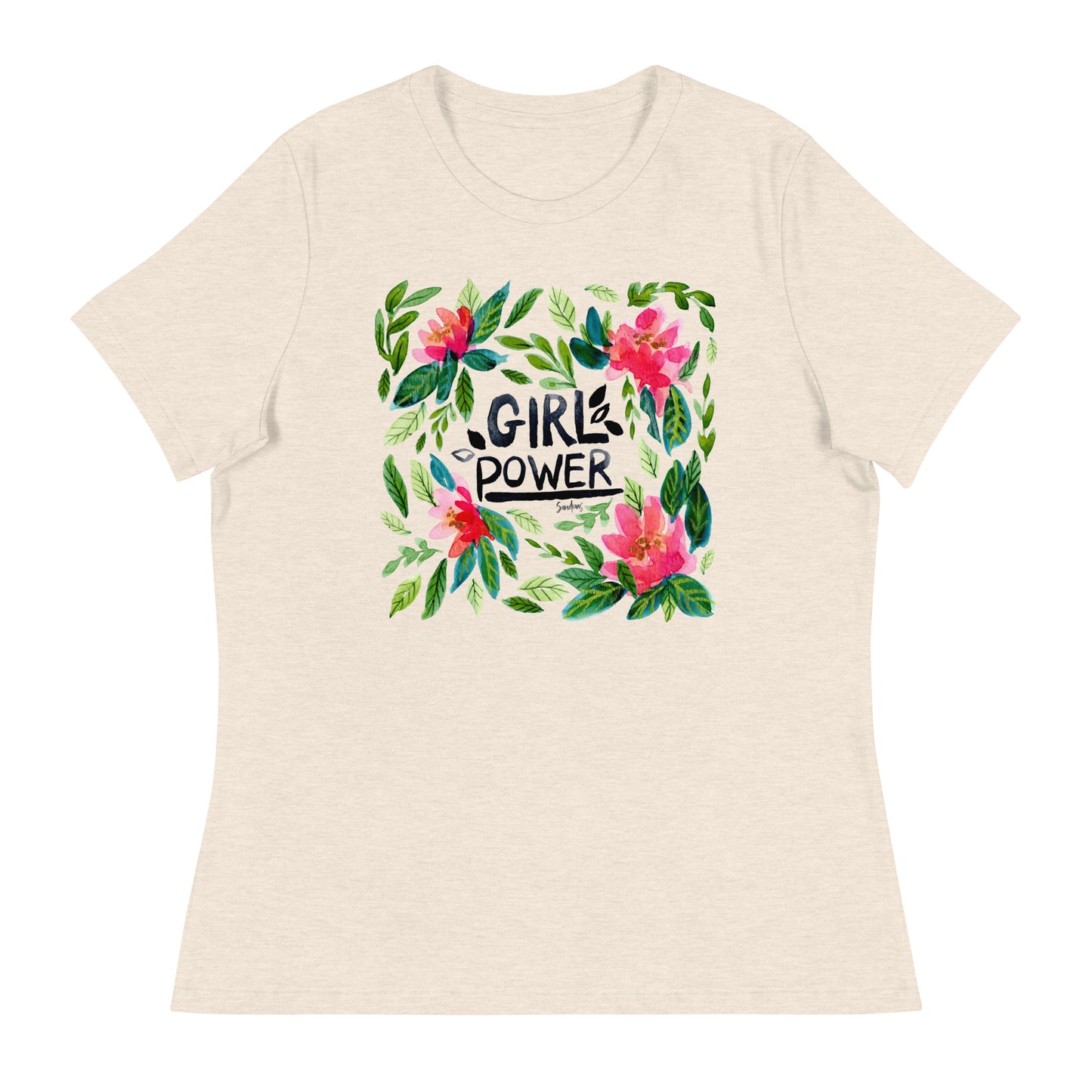 Women's Relaxed T-Shirt - Girl Power - Watercolor Floral Illustration