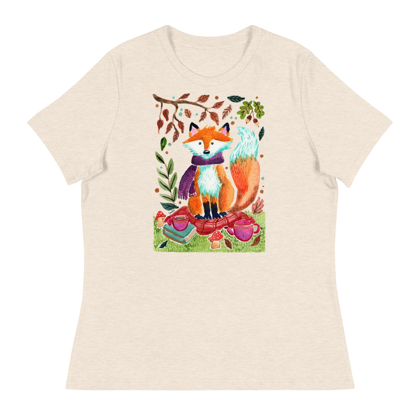 Women's Relaxed T-Shirt - Cozy Fox Autumn Scene