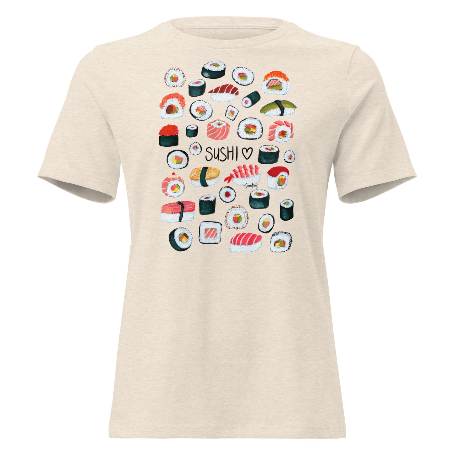 🍣 Women’s Relaxed T-Shirt – Sushi Pattern – Gouache Edition - SANDRAAS
