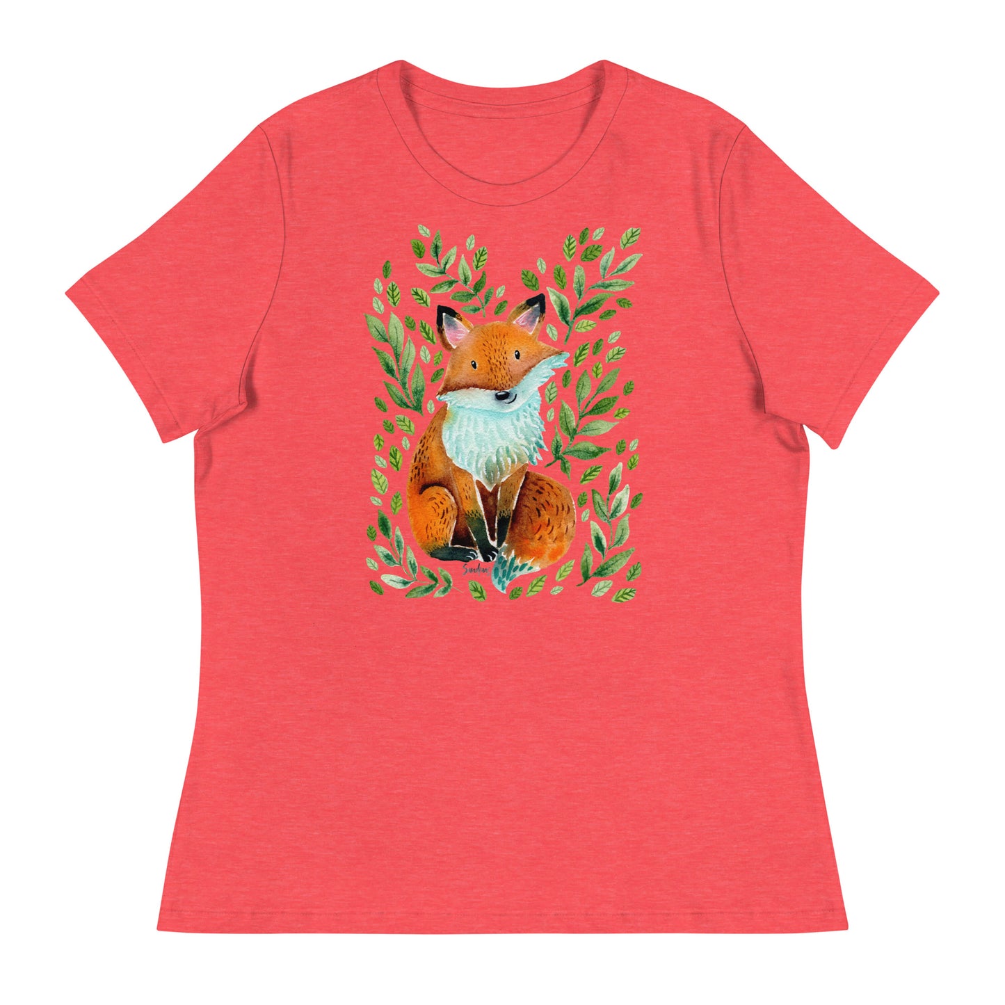 Women's Relaxed T-Shirt - Fox Watercolor Illustration