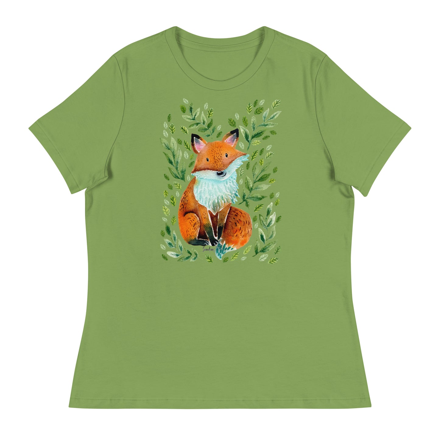 Women's Relaxed T-Shirt - Fox Watercolor Illustration