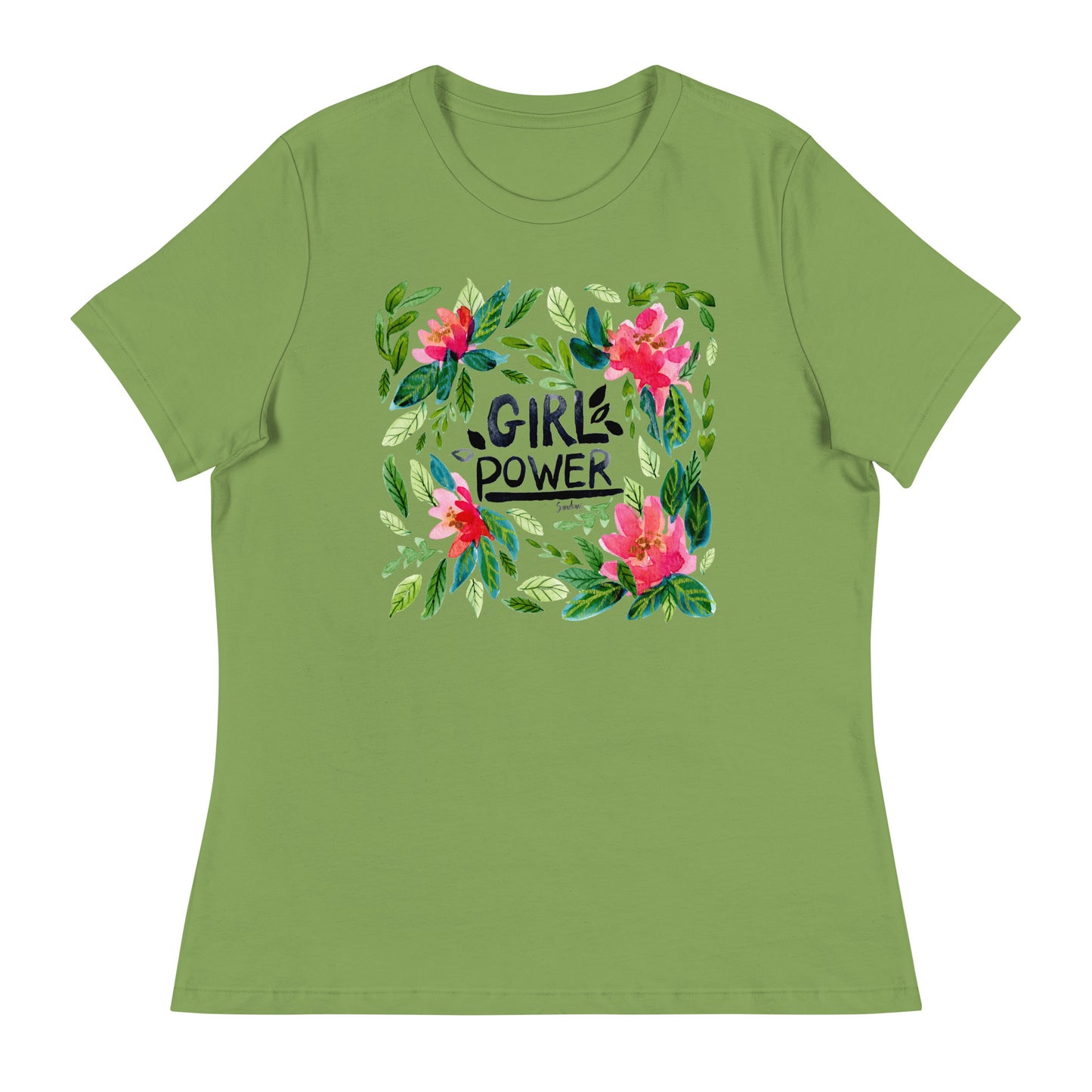 Women's Relaxed T-Shirt - Girl Power - Watercolor Floral Illustration