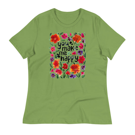 Women's Relaxed T-Shirt - You make me happy - Florals