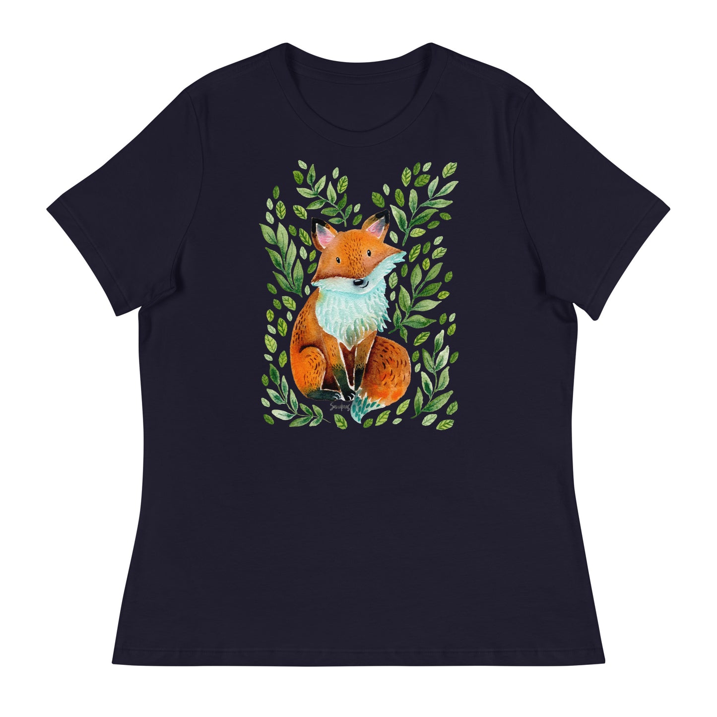 Women's Relaxed T-Shirt - Fox Watercolor Illustration