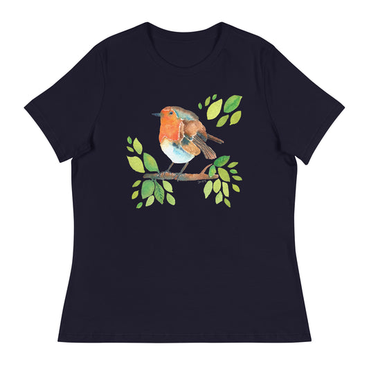 Women's Relaxed T-Shirt - Watercolor Robin