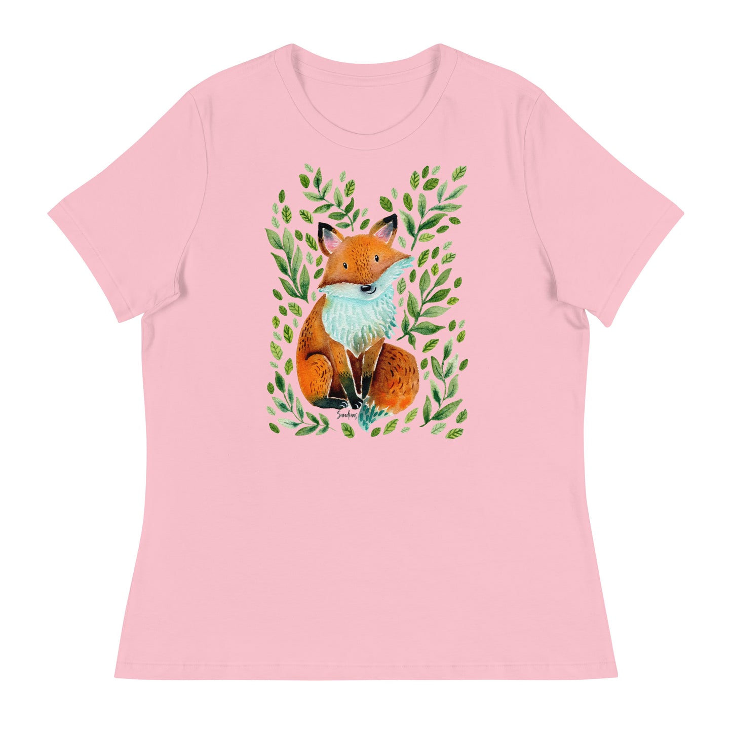 Women's Relaxed T-Shirt - Fox Watercolor Illustration