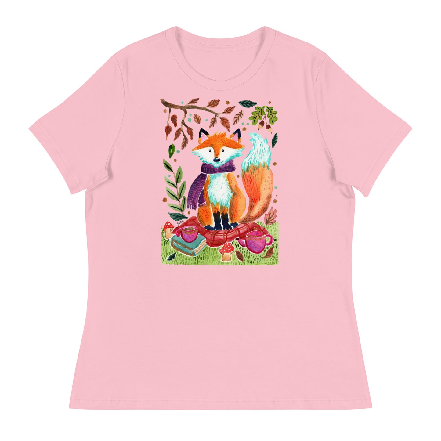 Women's Relaxed T-Shirt - Cozy Fox Autumn Scene