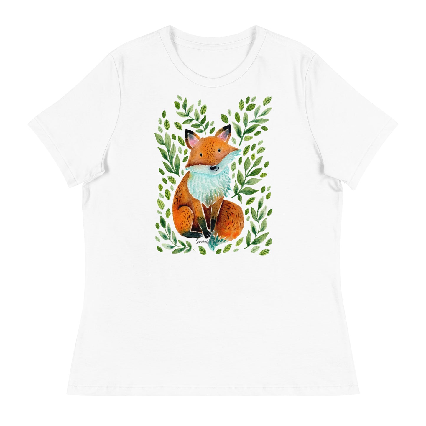 Women's Relaxed T-Shirt - Fox Watercolor Illustration