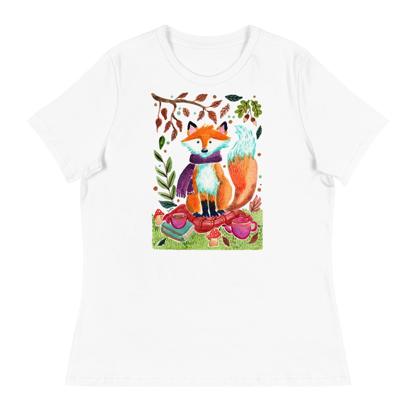 Women's Relaxed T-Shirt - Cozy Fox Autumn Scene