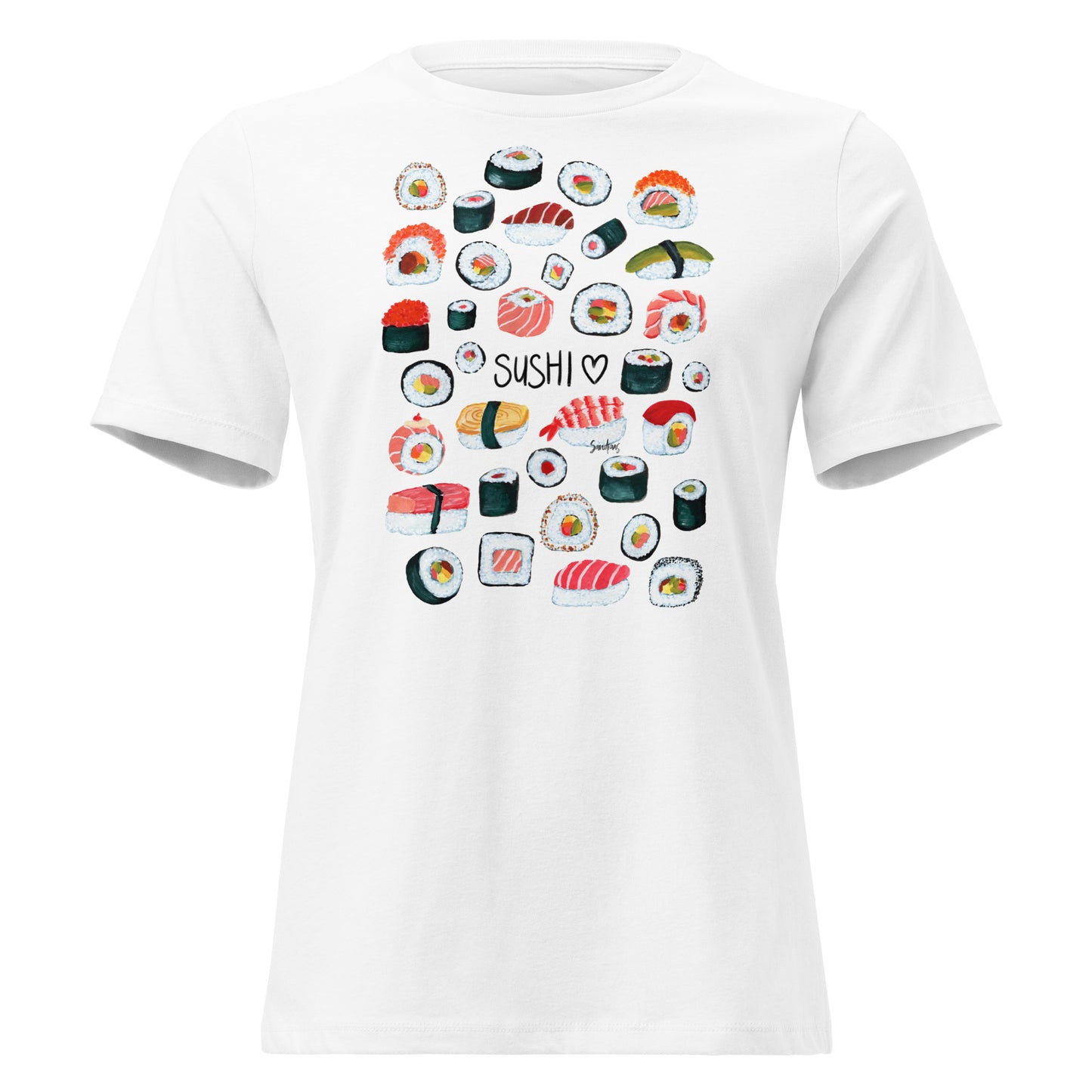 🍣 Women’s Relaxed T-Shirt – Sushi Pattern – Gouache Edition - SANDRAAS