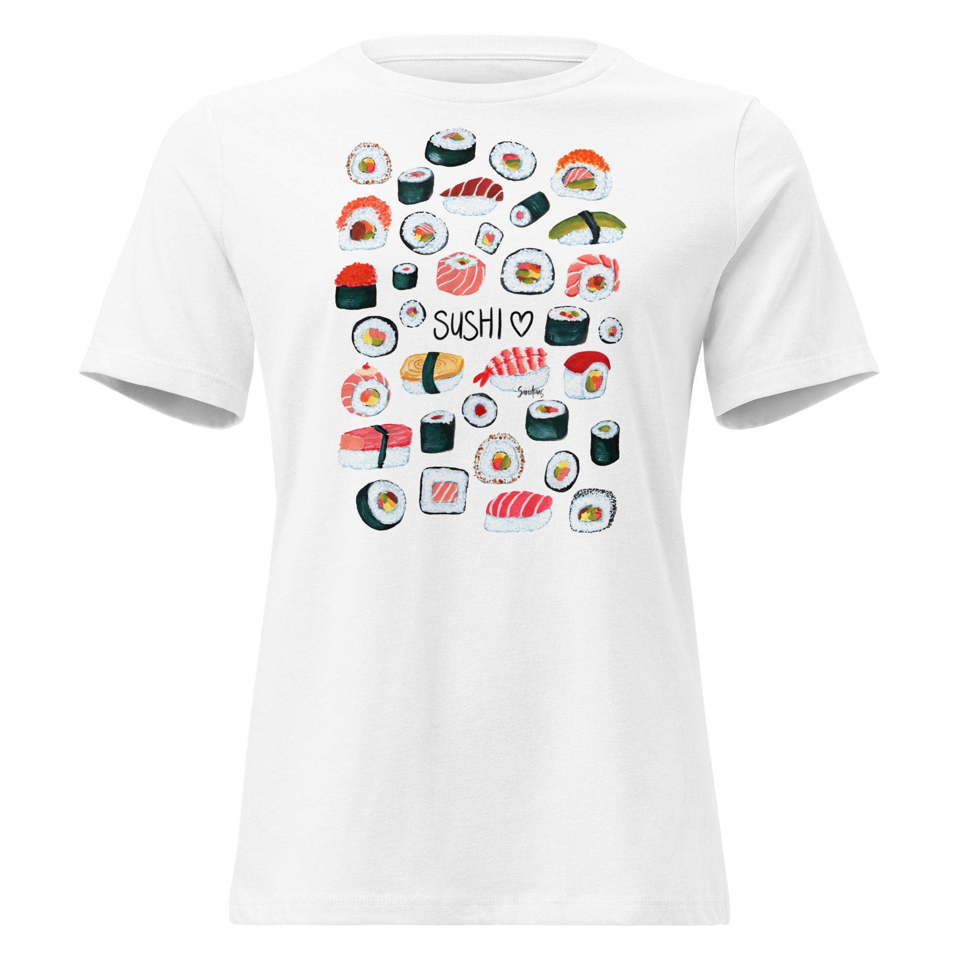 🍣 Women’s Relaxed T-Shirt – Sushi Pattern – Gouache Edition - SANDRAAS