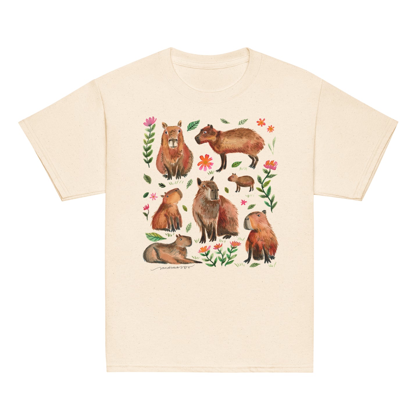 🌸 Youth Classic T-Shirt – Watercolor Capybaras 🦙 - SANDRAAS